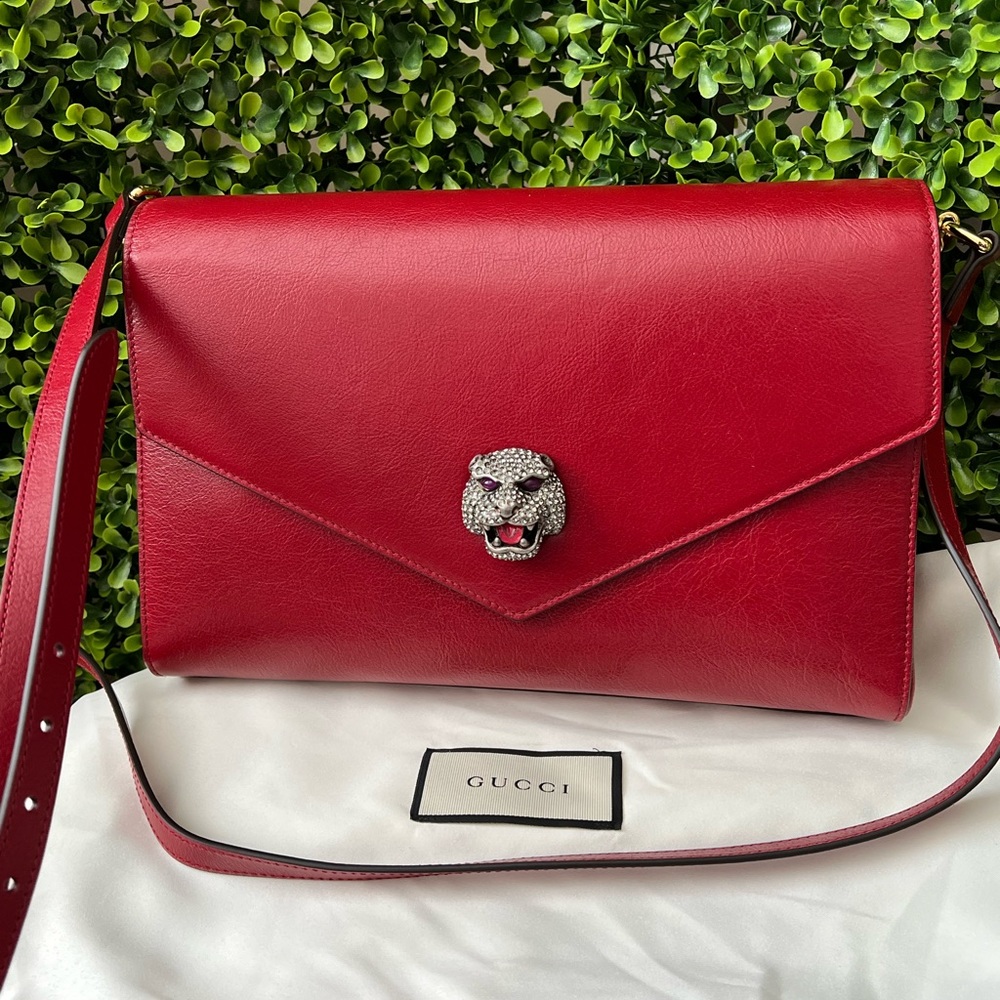 New condition Gucci Thiara Envelope Shoulder Bag in Red Leather